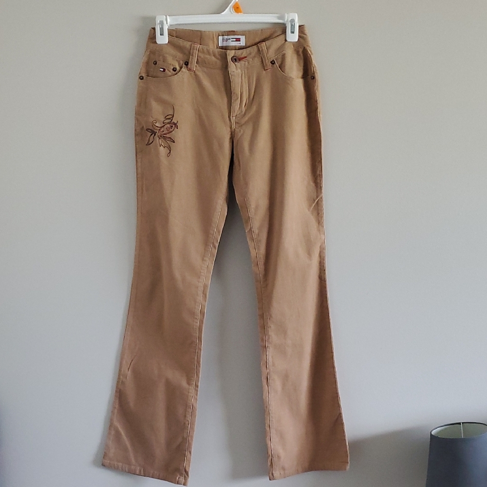 Tommy Hilfiger Women's Tan Flare Corduroy with Floral Detail Sz 5 Or US 26 Indie